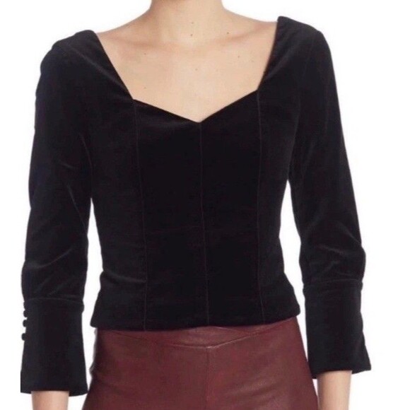 FRAME Blouse Womens Small Black velvet sweetheart neck Exposed Zipper Party Chic - Picture 2 of 13